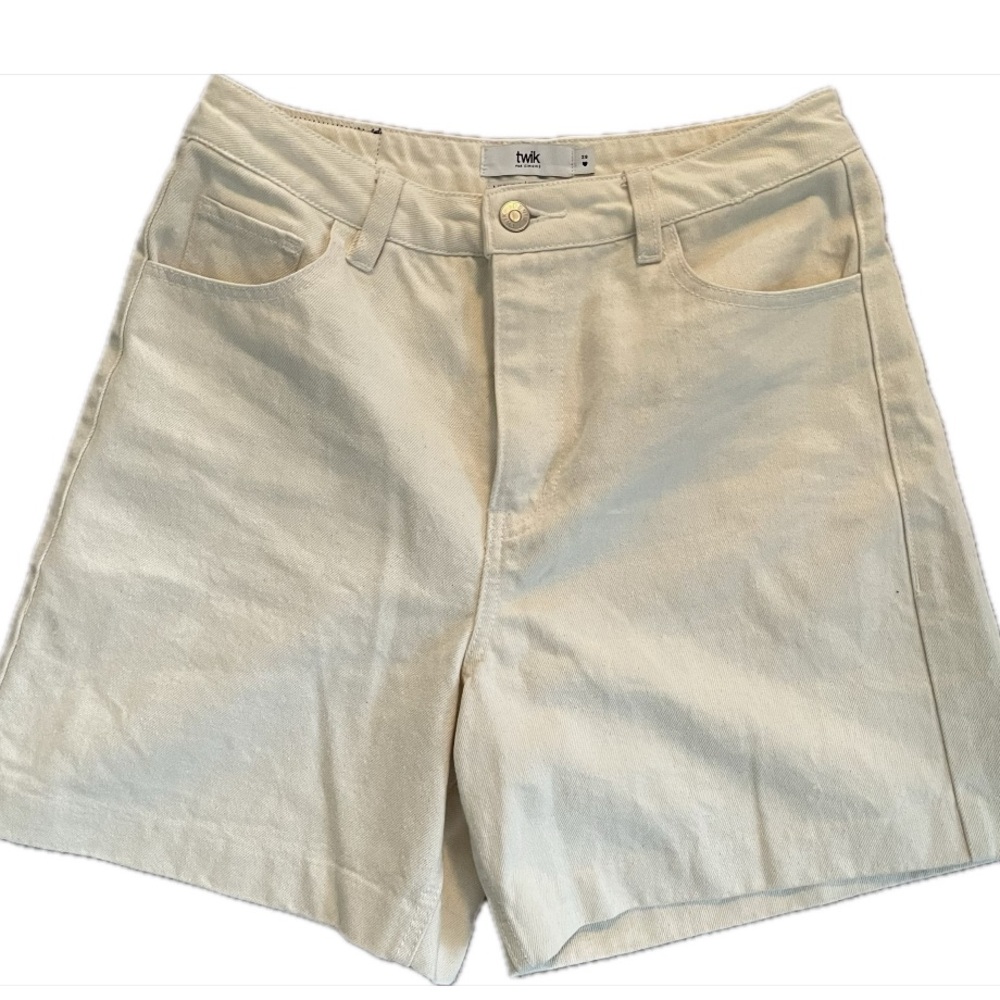TWIK Women Off White Cream High Rise Denim Shorts Size 28